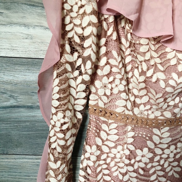 Dusty Pink Bardot Lace Frill Midi Dress 